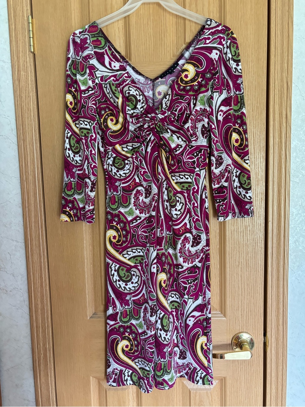 Tiana B. Paisley Magenta and Yellow V- Neck Dress - Picture 2 of 8